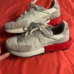 Nike Grey and Red Suede Accent Retro Runner Sneakers